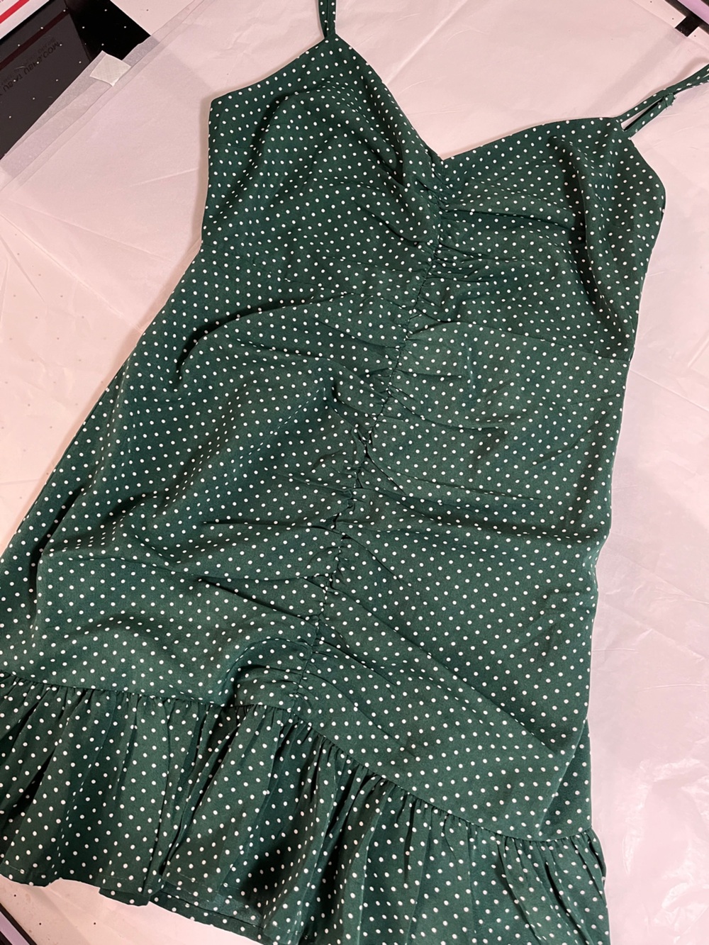 NWT Urban Outfitters Dark Green Polka Dot Ruffle mini dress size M zip up